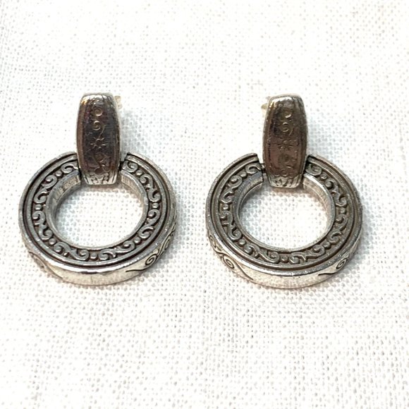Sterling Sliver Door Knocker Earrings with Scroll Design 1.25" by 1" Post Backs - Picture 3 of 9